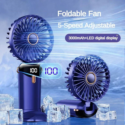 Mini Fan Portable 5 Speed, USB Rechargeable Fan, with Phone Stand and Display Screen